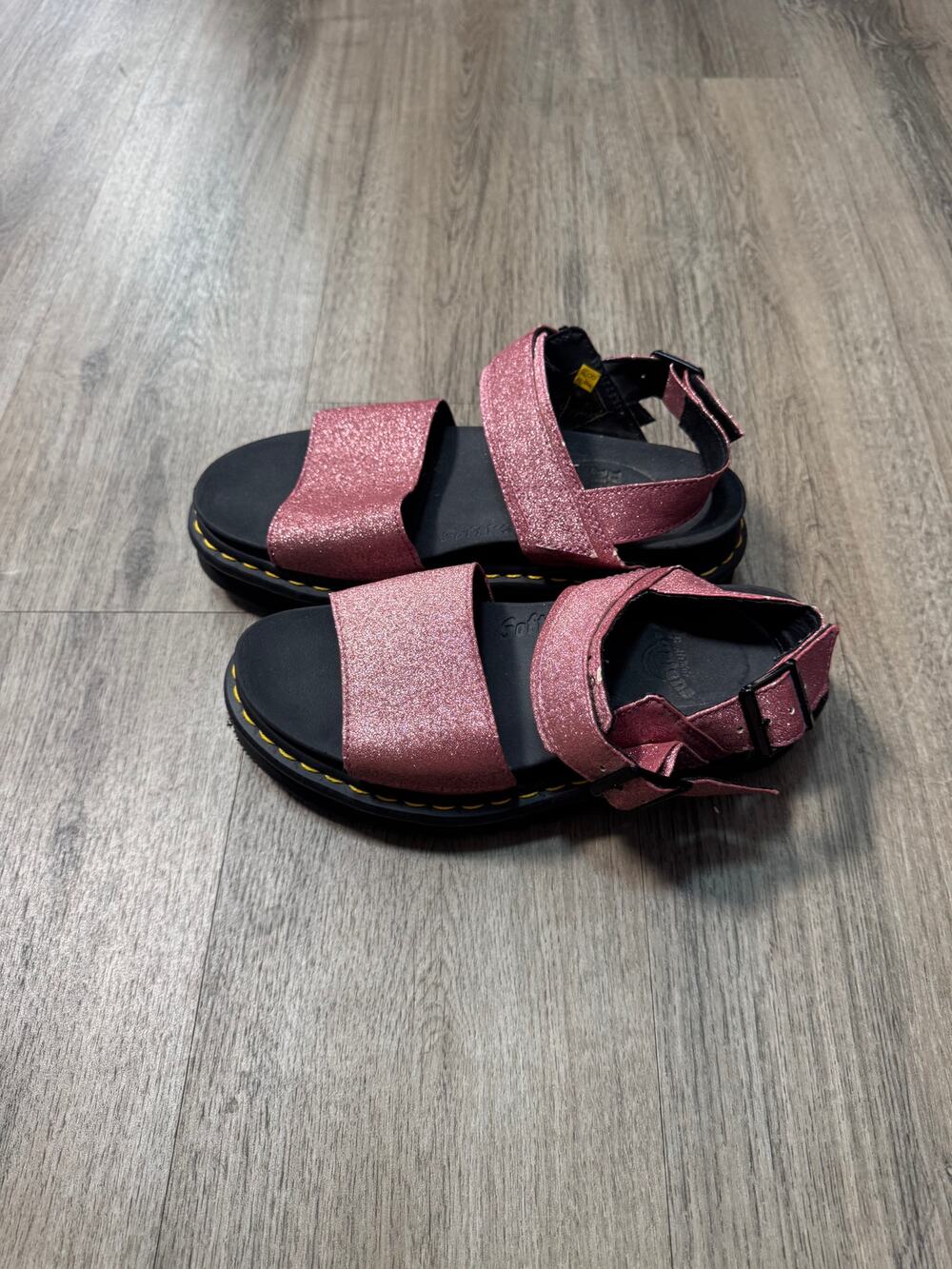 Dr. Martens Women's Pink Fine Glitter Voss Sandals